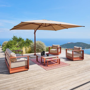 Parasol déporté rectangulaire inclinable Melhia 4x3 m acajou/lin