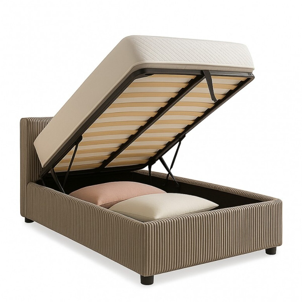 Lit coffre Colisée avec tête de lit | Robuste et confortable | Montage simple rapide | Velours Côtelé | Gris clair