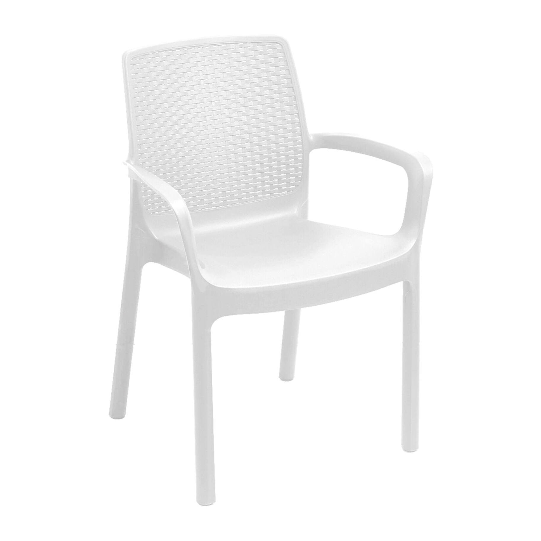 Sedia da esterno Torino, Seduta da giardino, Sedia per tavolo da pranzo, Poltrona outdoor effetto rattan, 100 % Made in Italy, Cm 54x60h82, Bianco