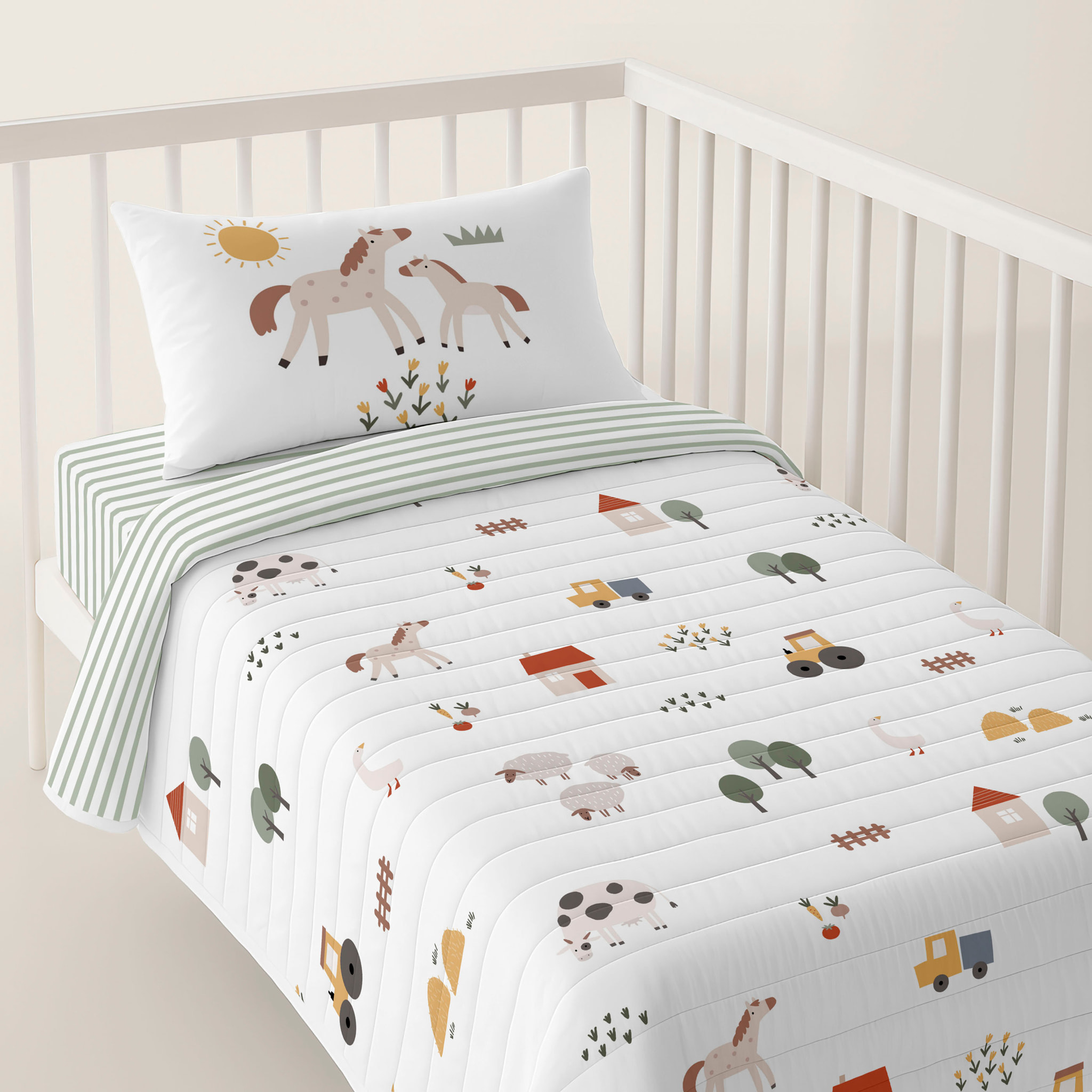 Cool Kids - Colcha Bouti Estampada - Reversible - Infantil - 100% Algodón - Cuna - Farm Life