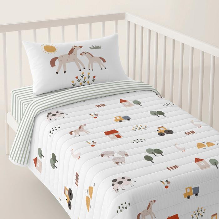 Cool Kids - Colcha Bouti Estampada - Reversible - Infantil - 100% Algodón - Cuna - Farm Life