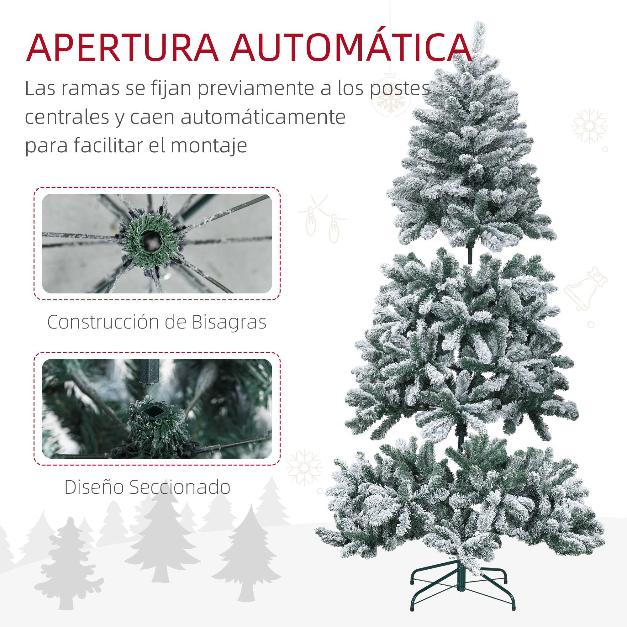 Árbol de Navidad 180 cm Árbol de Navidad Artificial Nevado con 796 Ramas y Soporte de Metal Árbol Navideño para Salón Interior Verde