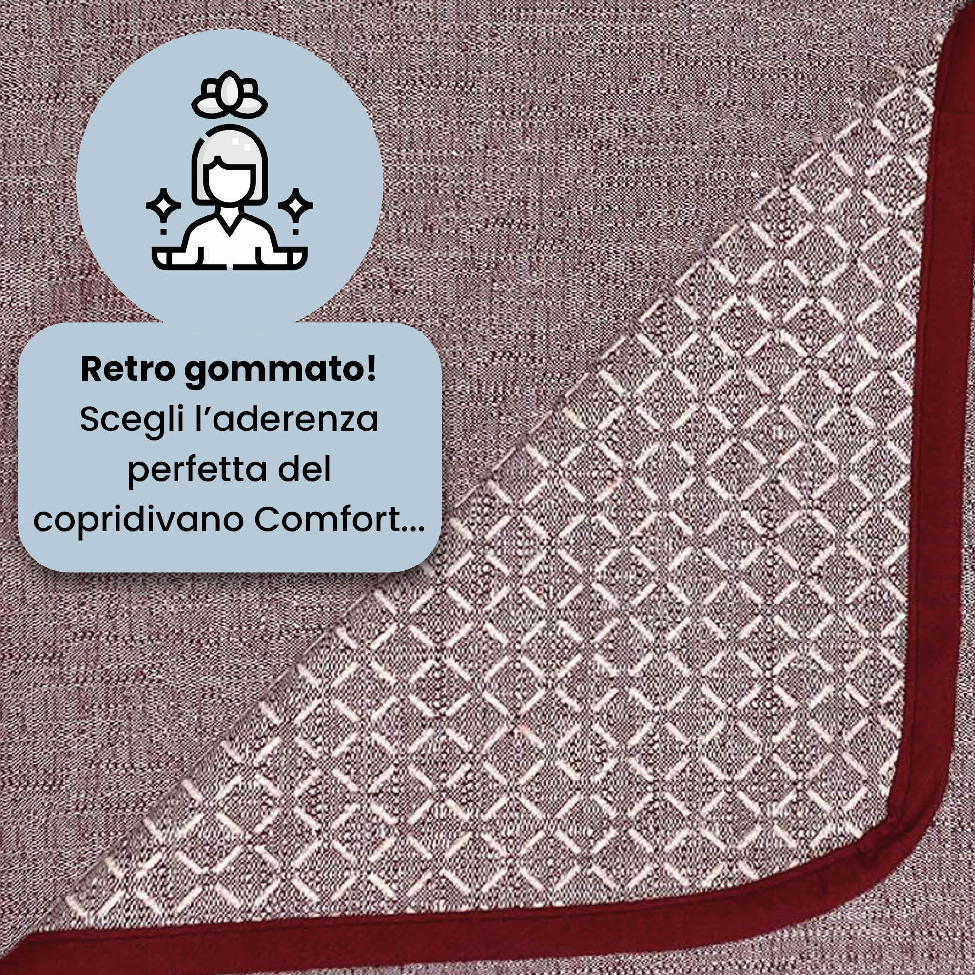 COPRIDIVANO PENISOLA DESTRA COMFORT, Antiscivolo, Cotone+Microfibra+Fibre Varie, Made in Italy - BORDEAUX