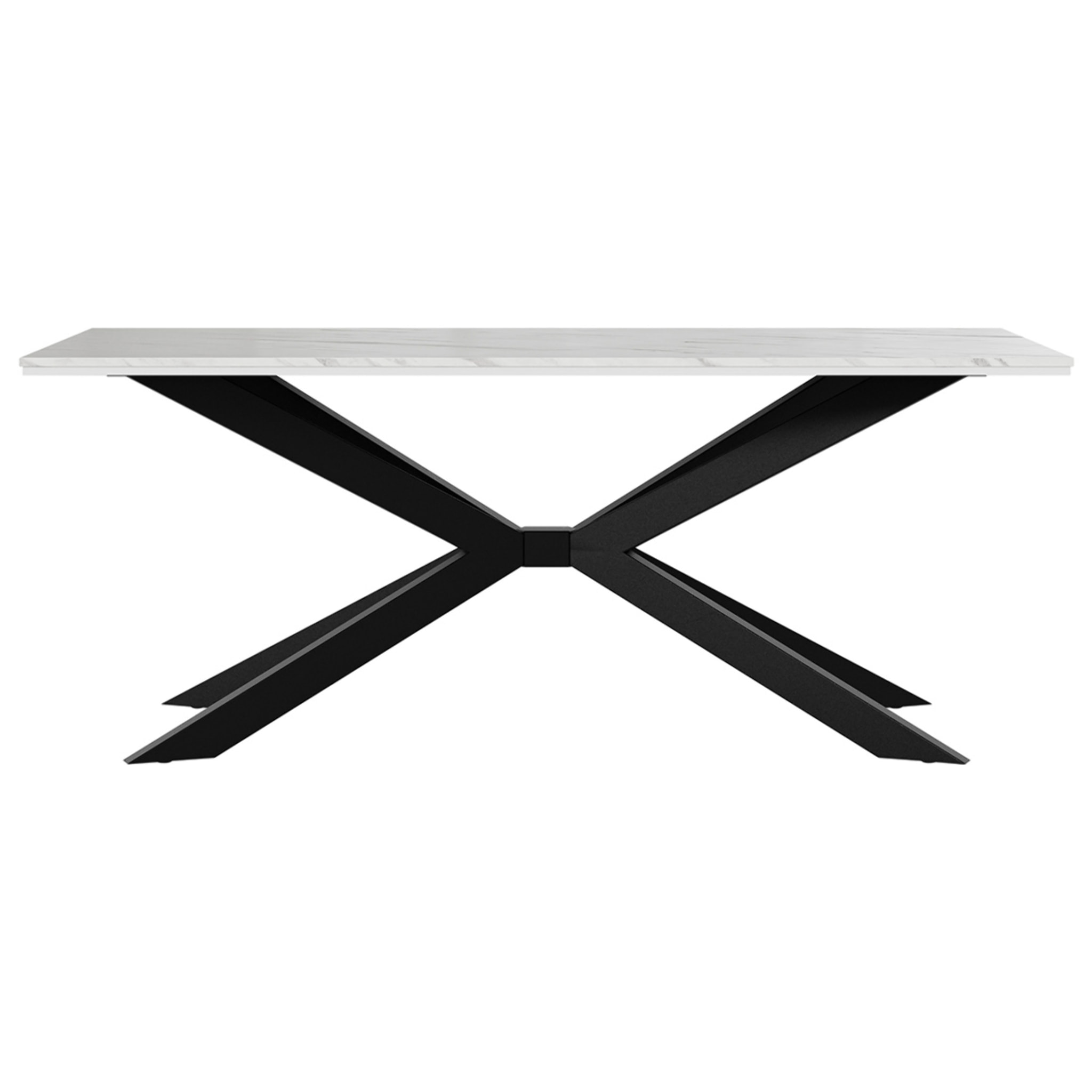 Casey - table à manger - plateau effet marbre - pieds en métal - 4 à 8 personnes - Blanc / Noir