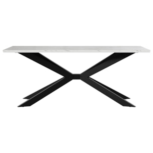 Casey - table à manger - plateau effet marbre - pieds en métal - 4 à 8 personnes - Blanc / Noir