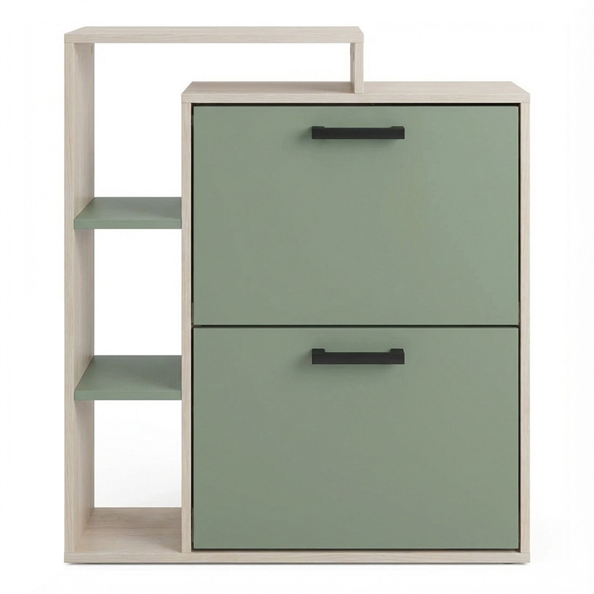 Sena - Scarpiera Salvaspazio 2 Ante 80x90x24,5 cm 12 Paia con Mensole e Ripiano Svuotatasche in Legno Salvia