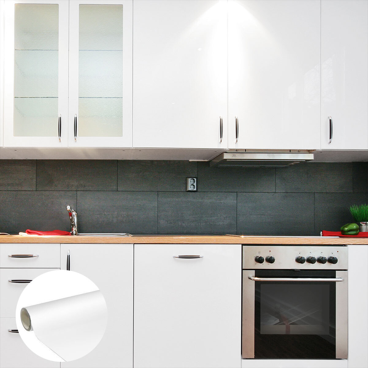 Rouleau adhésif décoratif Vinyle au Mètre - Blanc - Sticker Lavable Imperméable Mur Cuisine Meubles