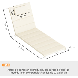 Pack 2 Cojines para Tumbonas Plegables Colchonetas para Tumbonas de Jardín Exterior 203x66x3 cm con Reposacabezas y Correas de Sujeción Crema