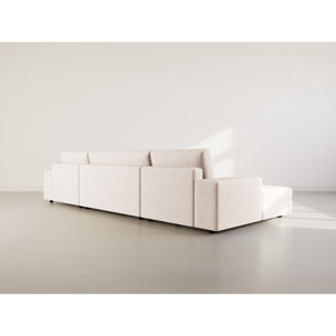 Bastian - canapé panoramique en U 7 places convertible avec coffre en velours texturé - Beige