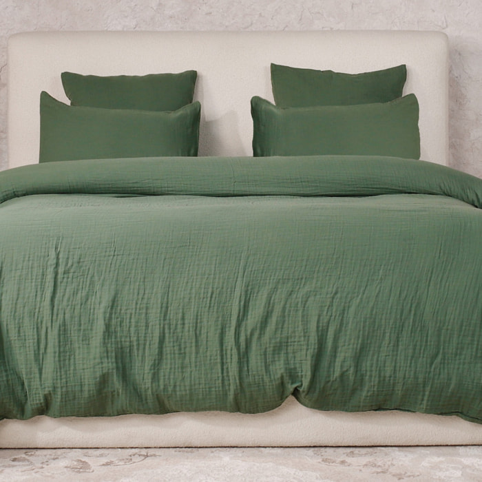 Parure housse de couette gaze de coton lavé vert cèdre