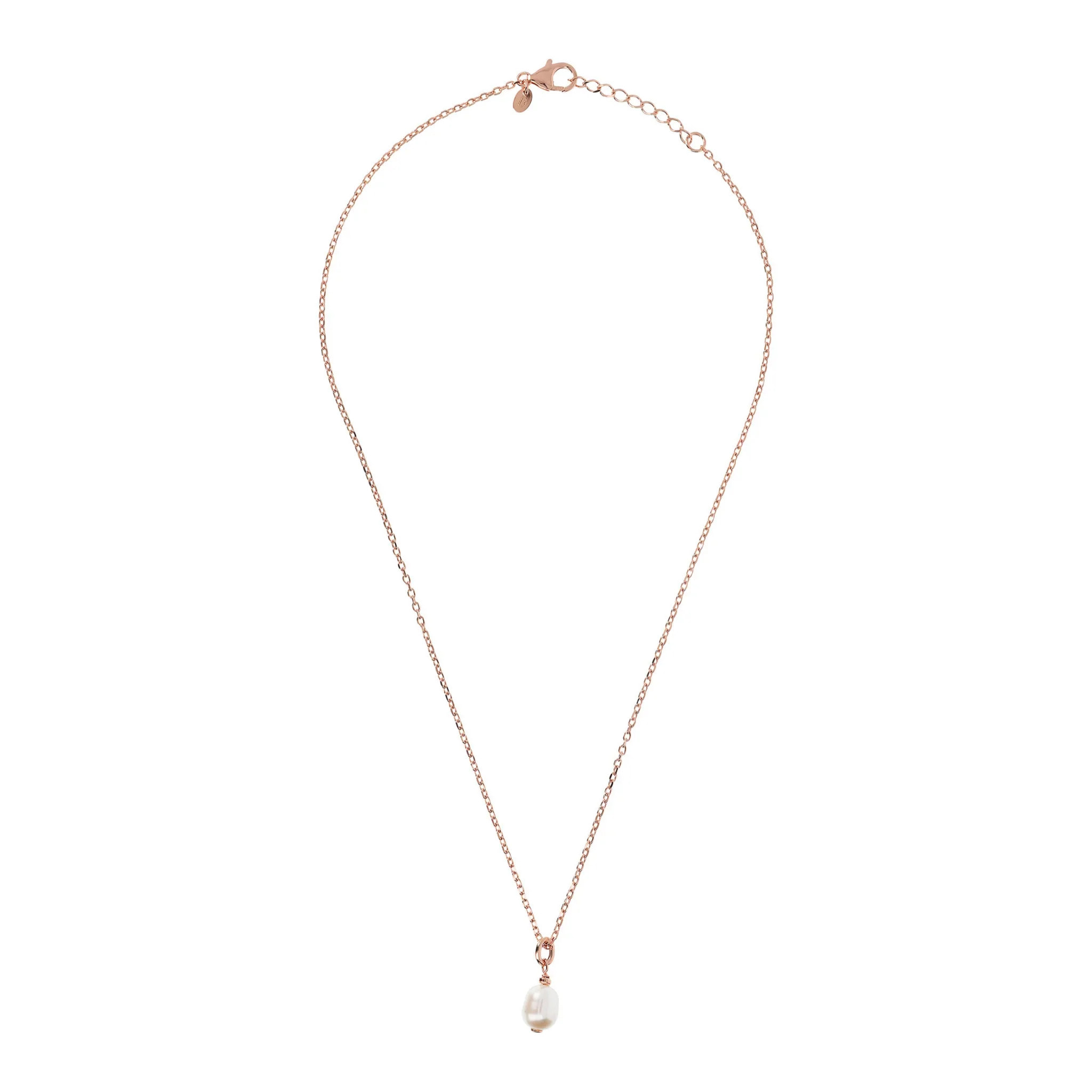 PERLAVIVA - Collana in Argento 925 placcato Oro Rosa 18Kt con Perla Ovale Bianca d'Acqua Dolce 8x10mm