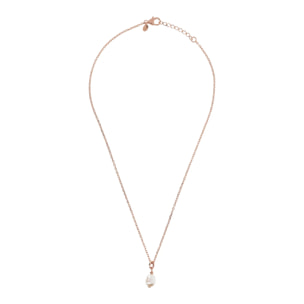 PERLAVIVA - Collana in Argento 925 placcato Oro Rosa 18Kt con Perla Ovale Bianca d'Acqua Dolce 8x10mm