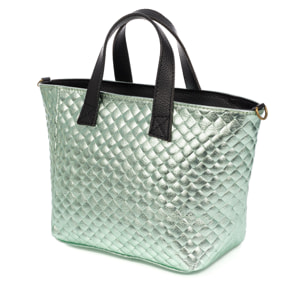 Cassandra bolso tote mujer. Piel auténtica Gamuza con grabado entrelazado y lacada brillante.