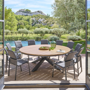 Table de jardin ronde "Oraclion" noir & graphite 12 places en aluminium