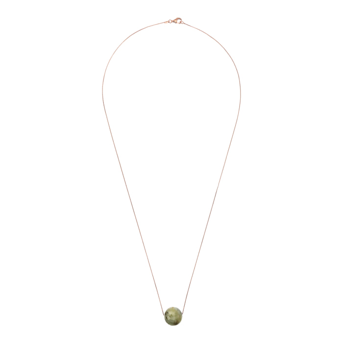 Collana Catena Rolo con Pendente Sferico in Pietra Naturale Prehnite Grigia in Argento 925 placcato Oro rosa 18Kt