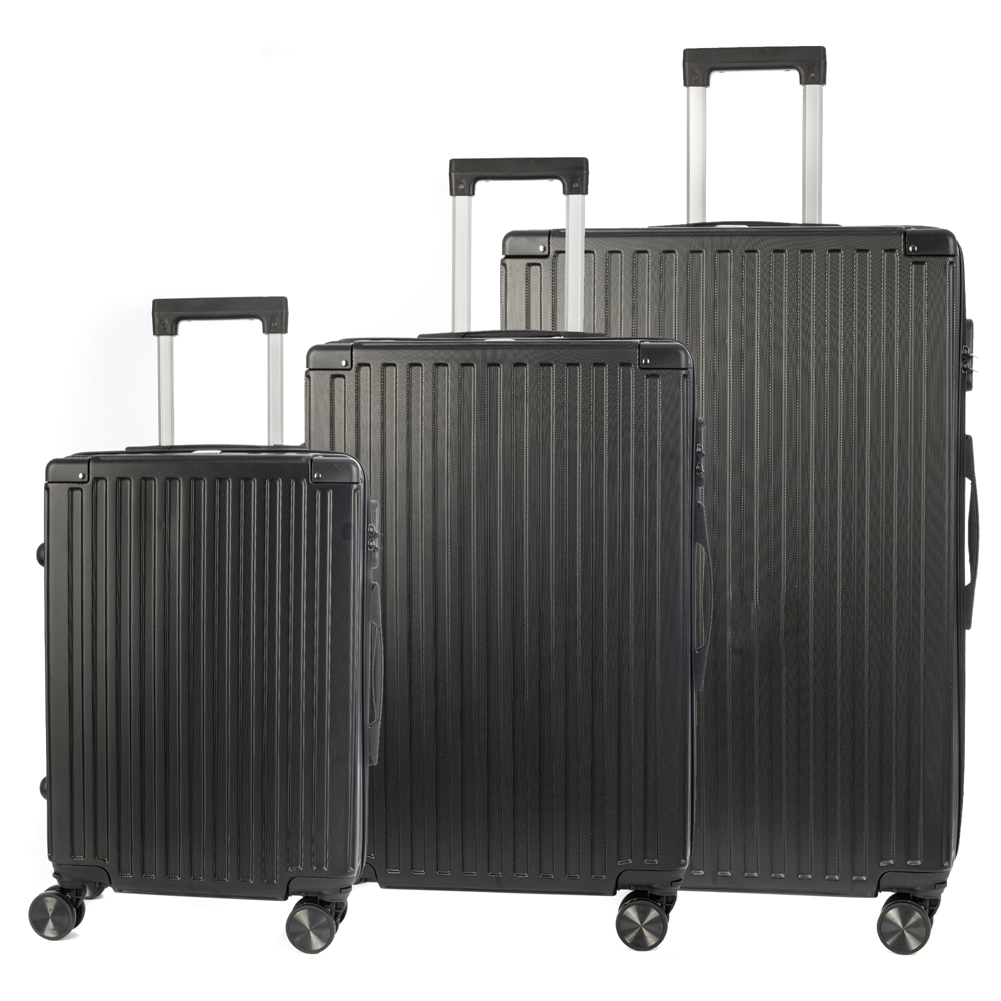 DAM Set di 3 valigie Trolley, in materiale leggero ABS ad alta resistenza con angoli rinforzati. Chiusura numerica e 4 ruote doppie estraibili e girevoli a 360°. 51x30x77 Cm. Colore: Nero