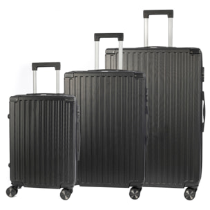 DAM Set di 3 valigie Trolley, in materiale leggero ABS ad alta resistenza con angoli rinforzati. Chiusura numerica e 4 ruote doppie estraibili e girevoli a 360°. 51x30x77 Cm. Colore: Nero
