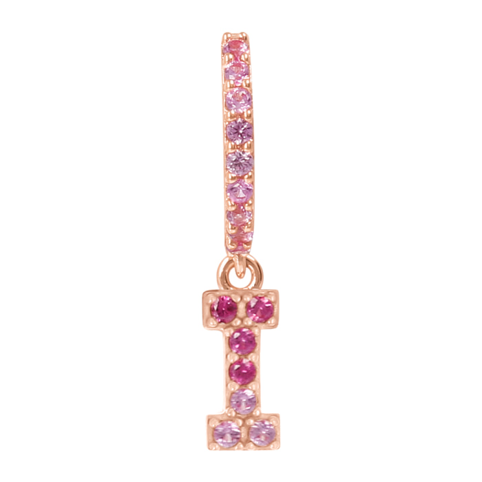Orecchino Pendente con Lettera I in Pavé di Cubic Zirconia Rosa