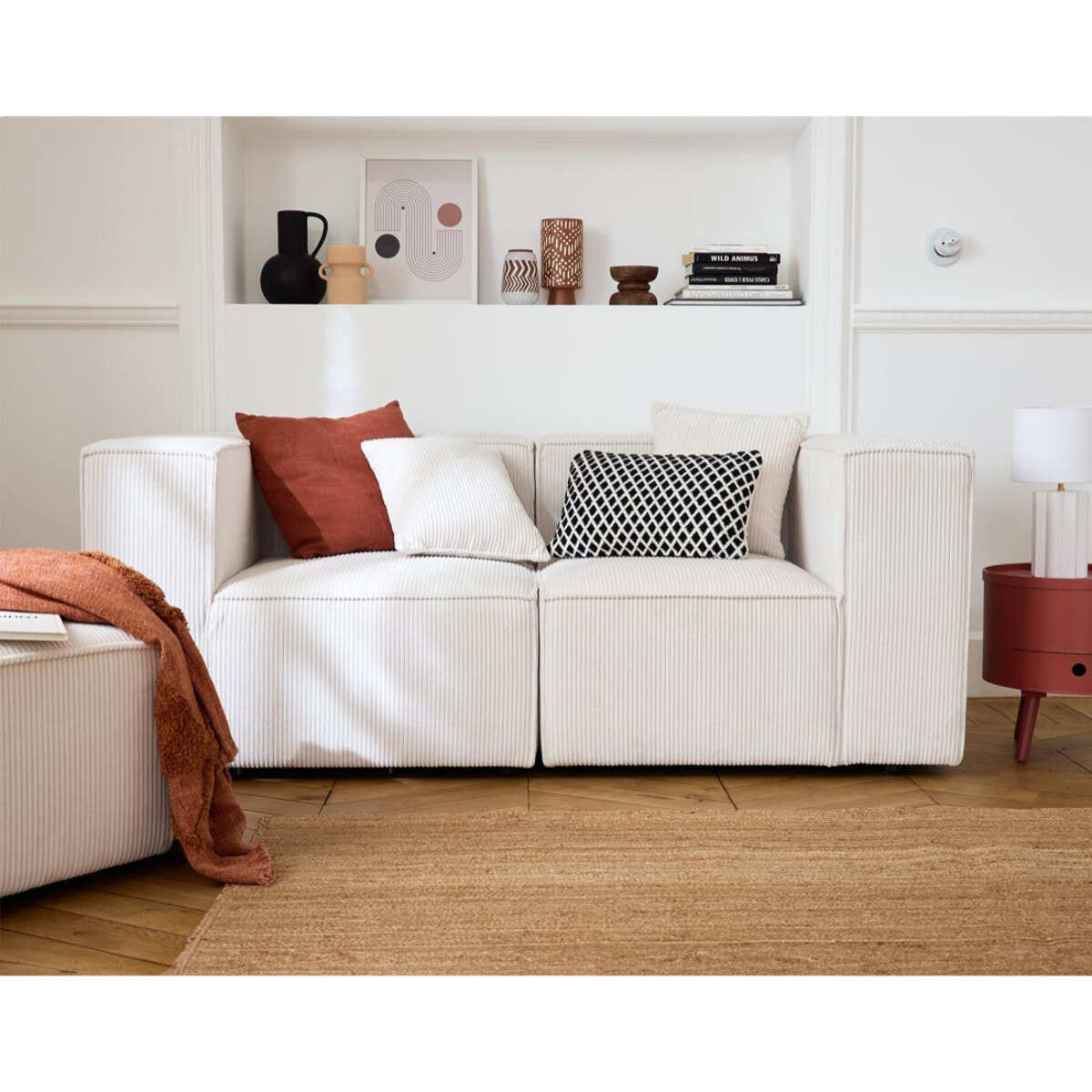 Arty - module d'assise gauche - en velours côtelé - Beige