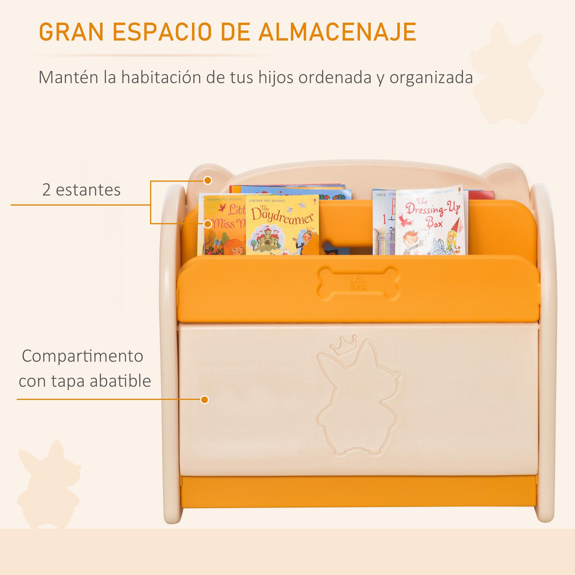 Estantería Librería Infantil con 2 Estantes y Caja con Tapa Abatible Amarillo