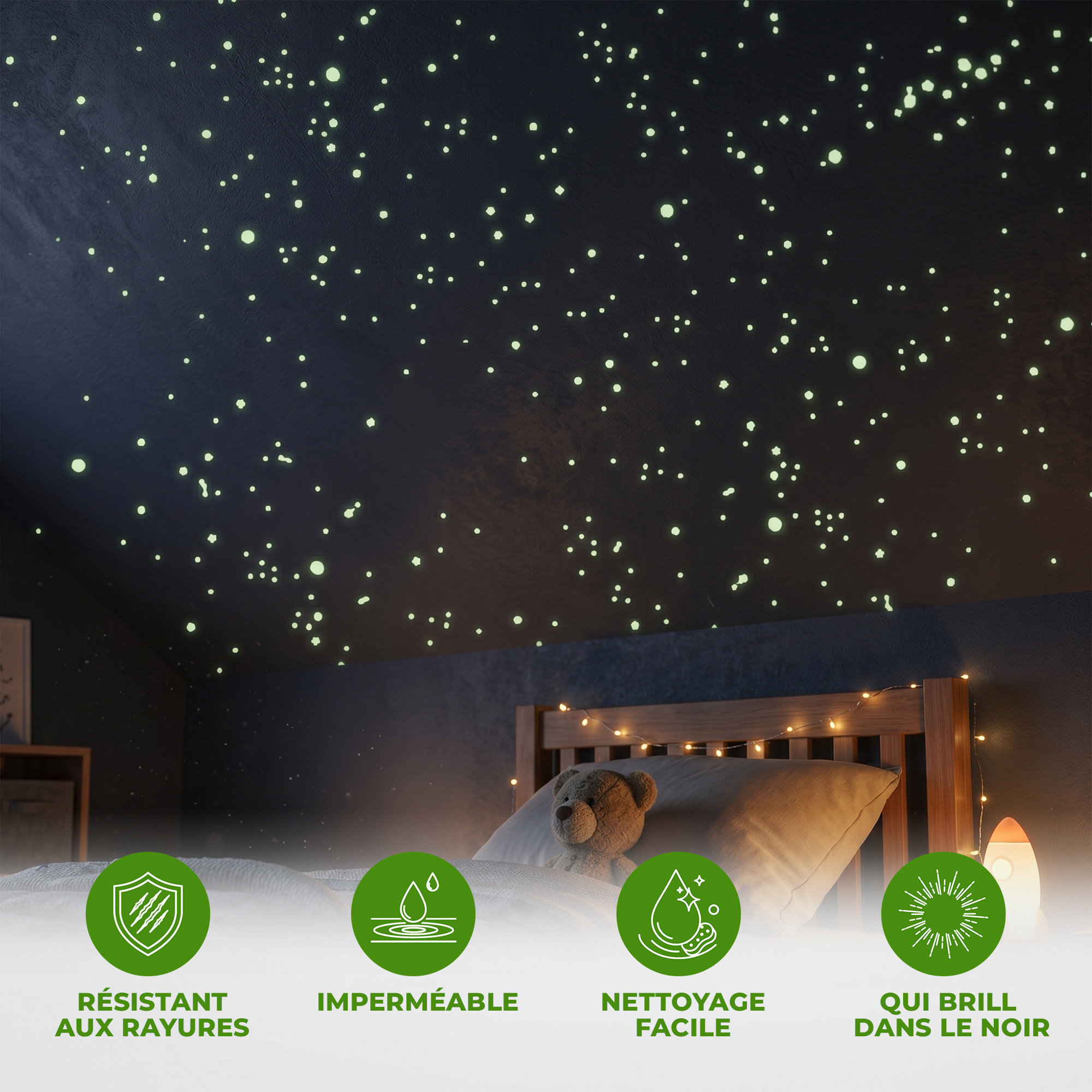 Stickers Muraux décoration adhésifs250 ronds phosphorescent