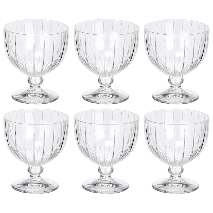 Pack 6 copas helado rayas 360ml transparente