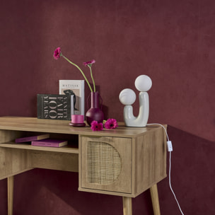 Lampe de table organique céramique beige et verre blanc H 31cm - Deva