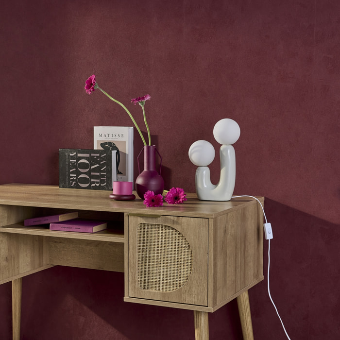 Lampe de table organique céramique beige et verre blanc H 31cm - Deva