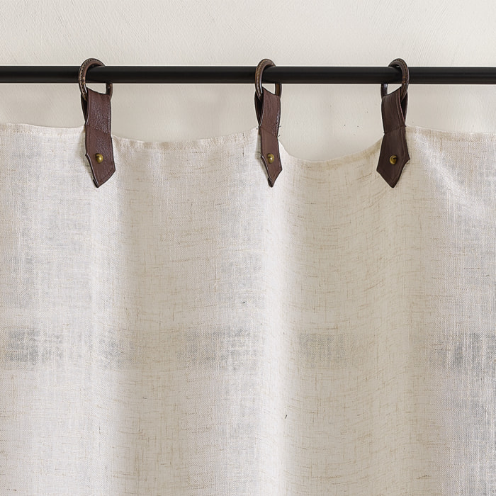 Rideau en tissu polylin à pattes avec anneaux  - Effet cuir - Lin