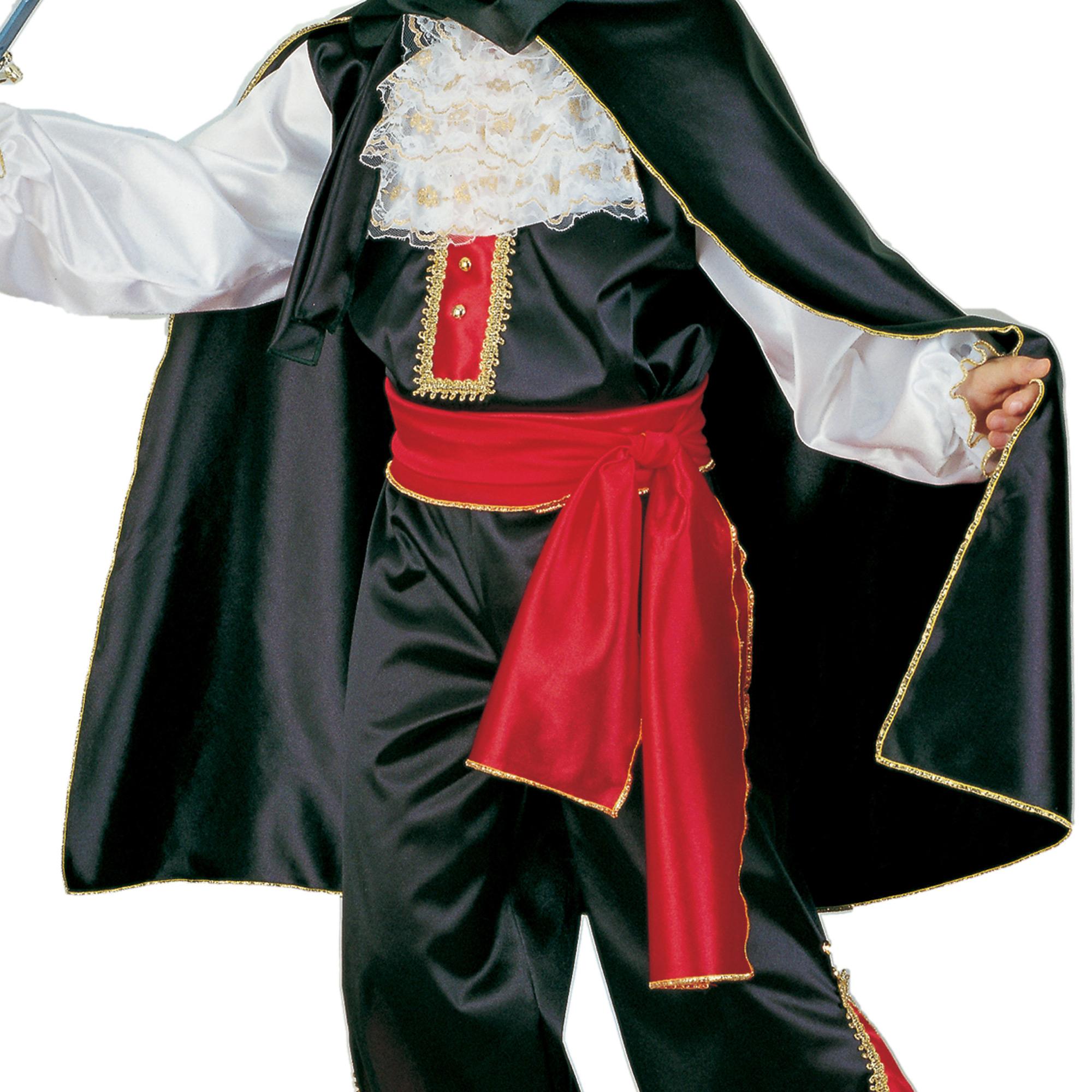 Costume Carnevale Giustiziere Mascherato Nero Rosso Bianco Bambino