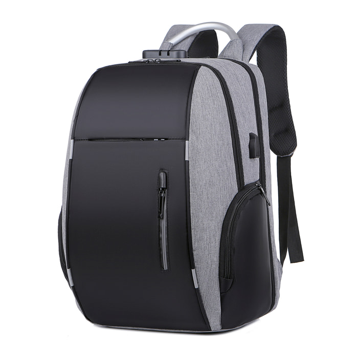 Zaino porta laptop 15,6". Strato impermeabile ad alta resistenza, adattabile al Trolley. Chiusura con cerniera. Presa USB esterna.