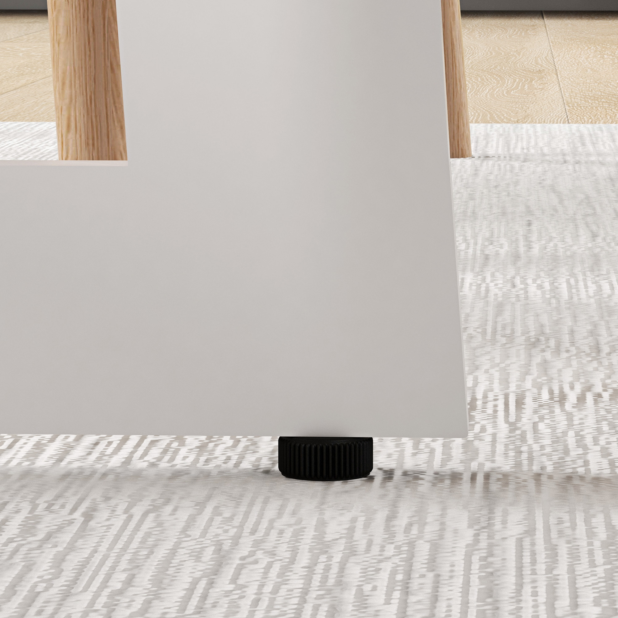 Table à manger ronde 4 personnes piètement acier blanc plateau aspect chêne clair