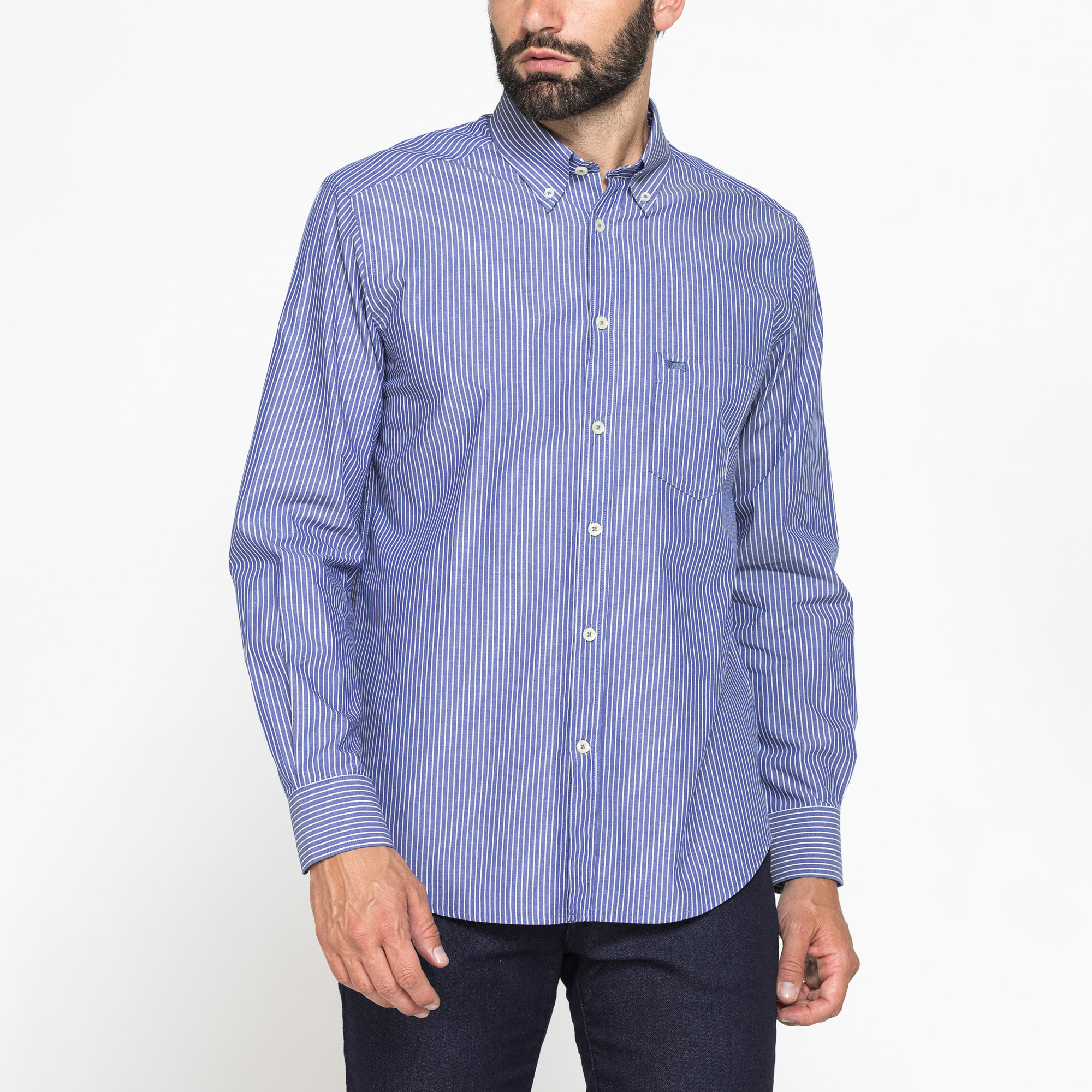 CAMICIA FANTASIA TINTO FILO CON COLLO BUTTON-DOWN