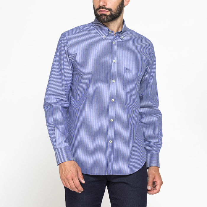CAMICIA FANTASIA TINTO FILO CON COLLO BUTTON-DOWN