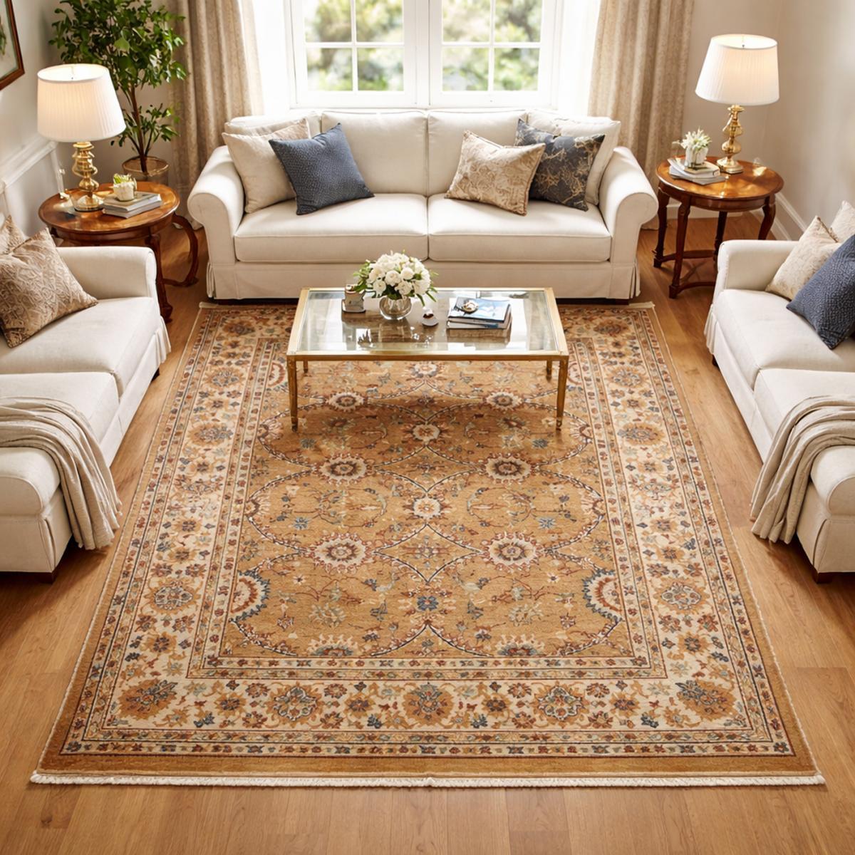 Tapis Jedi rouge et beige aux motifs floraux d'inspiration Orientale