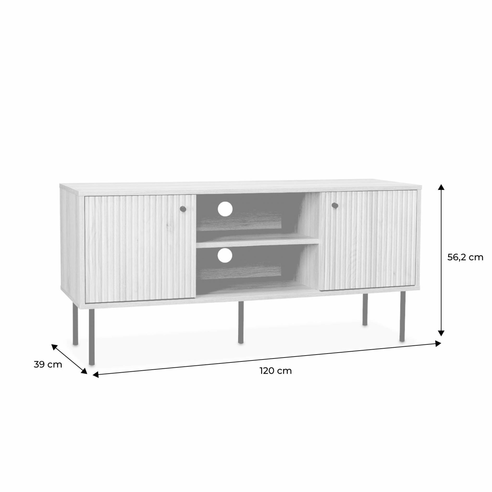 Meuble TV. Braga. deux portes. deux niches. une étagère.  L 120 x l 39 x H 56.2cm