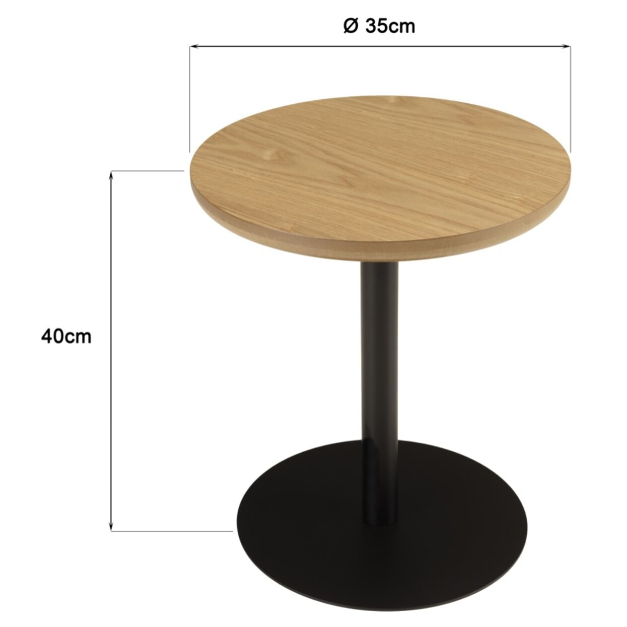 AGATHE - Table d'appoint ronde en bois couleur naturelle pied noir D35cm