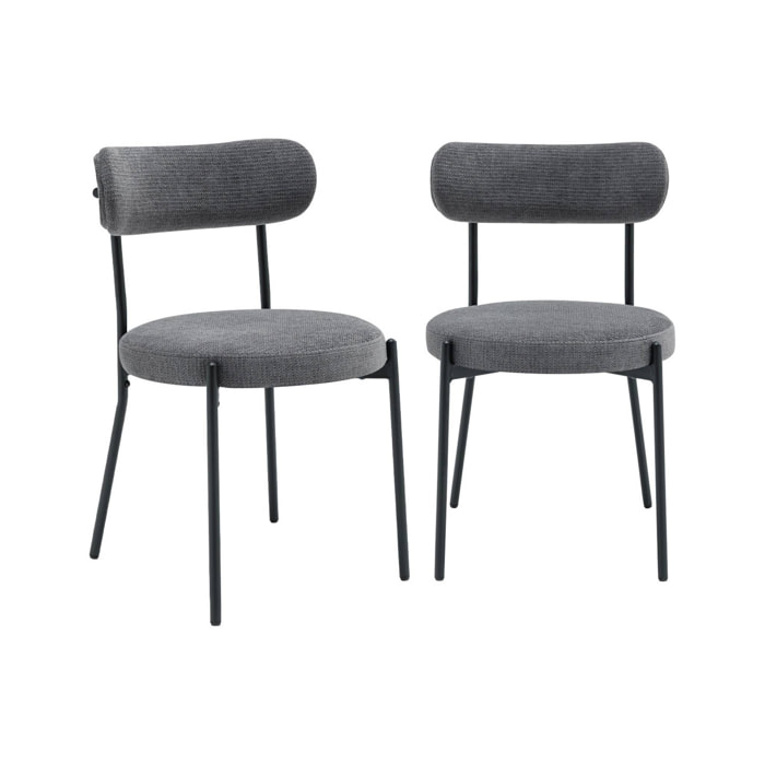 Lot de deux chaises métal et tissu chenille gris L 47 x P 49 x H 76.5cm - Livia