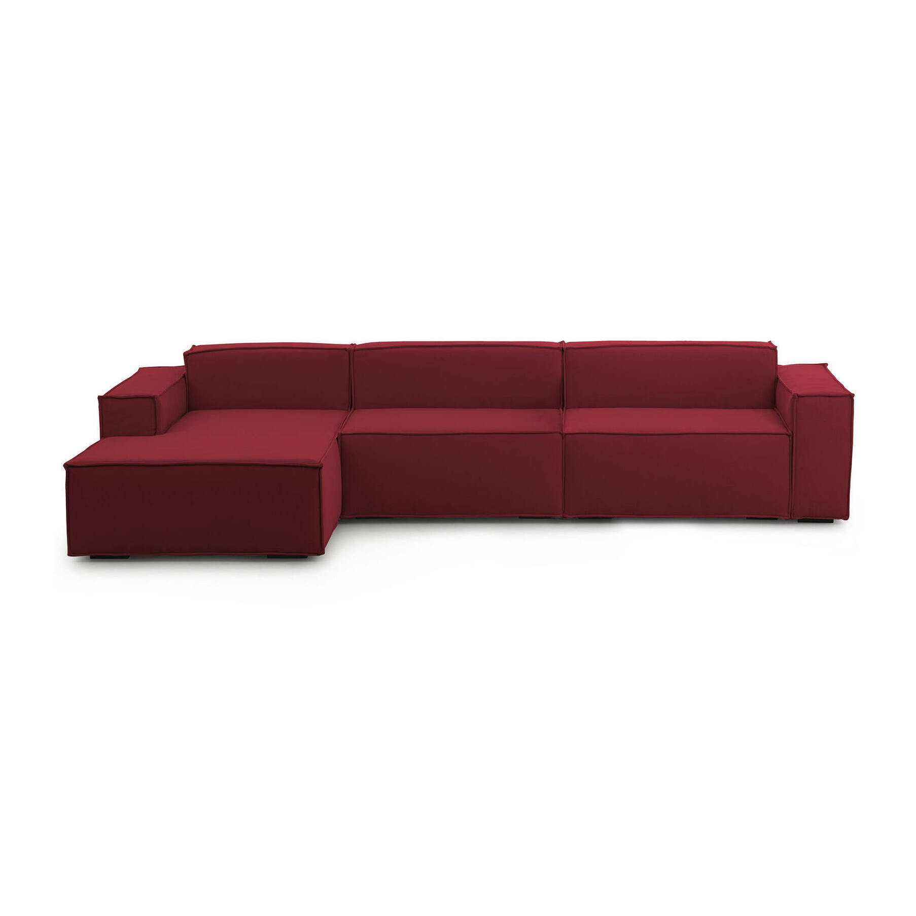 Divano fisso Licia, Divano componibile a 4 posti con penisola sinistra, 100% Made in Italy, Sofà moderno in tessuto, Cm 340x170h70, Rosso