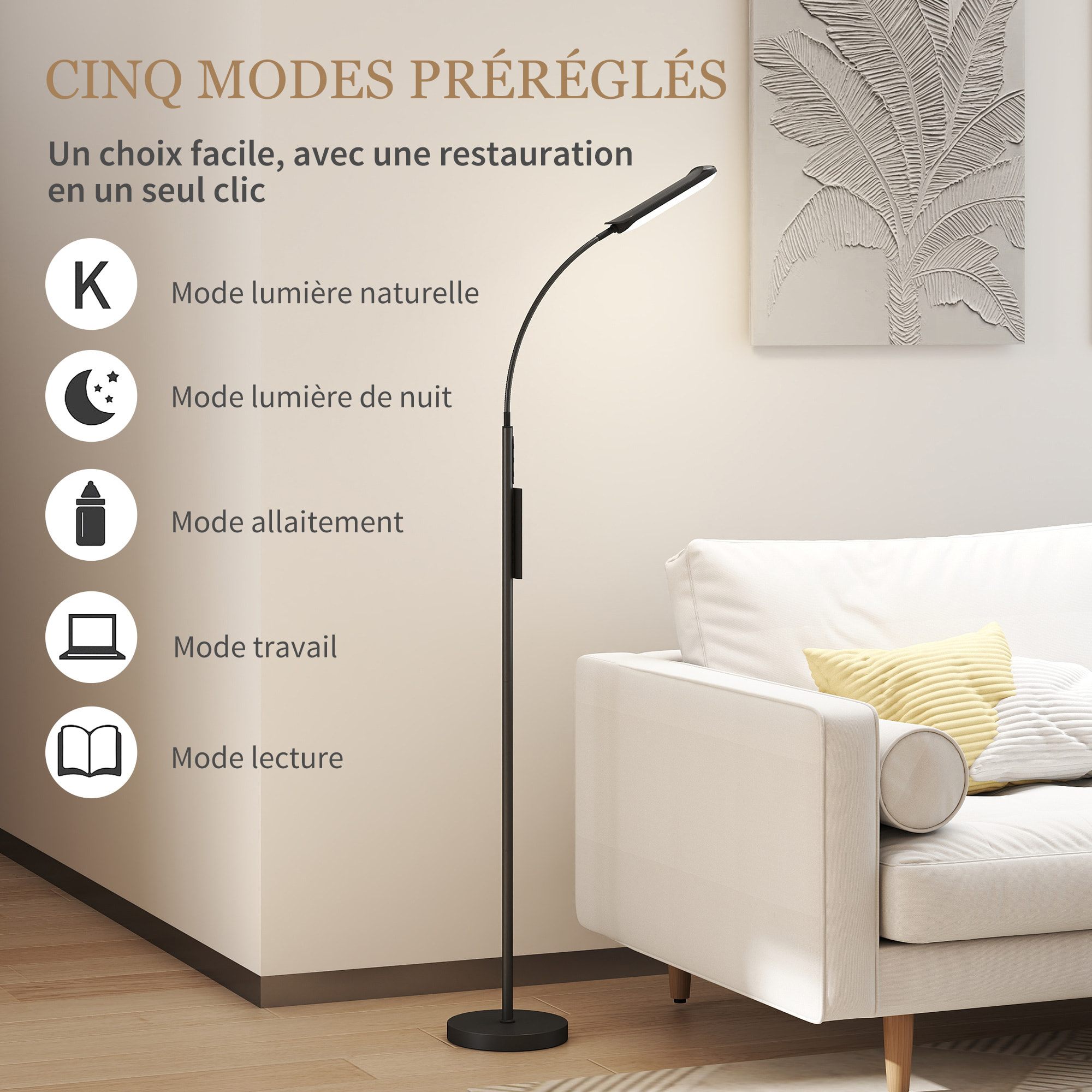 Lampadaire LED dimmable avec télécommande - contrôle tactile, réglable - H.175 cm - acier polycarbonate noir