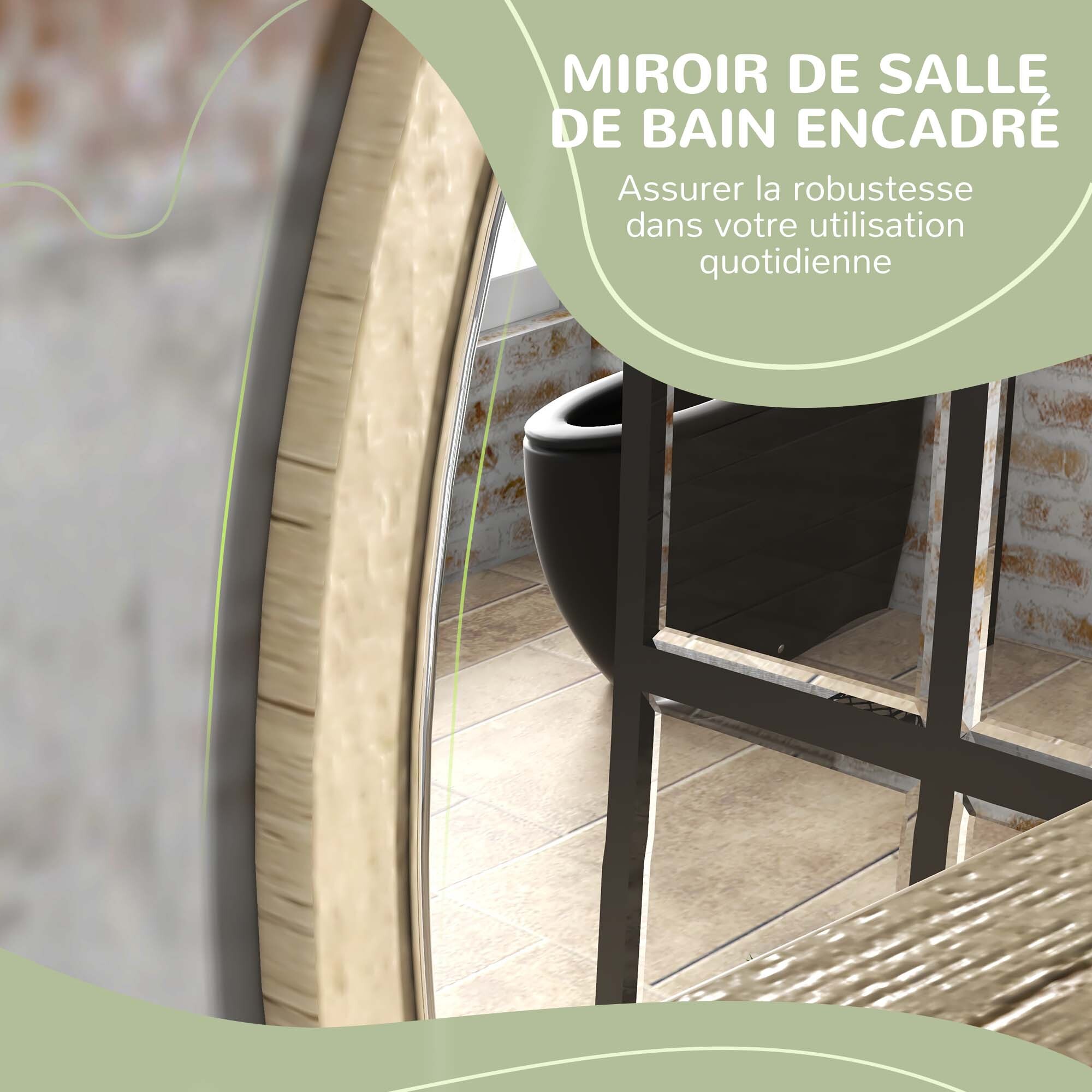 Miroir rond mural de salle de bain style cosy avec étagère - Ø 45 cm - effet bois naturel