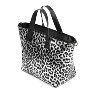 Cassandra bolso tote mujer. Piel auténtica Gamuza, animal print leopardo, lacado brillante.