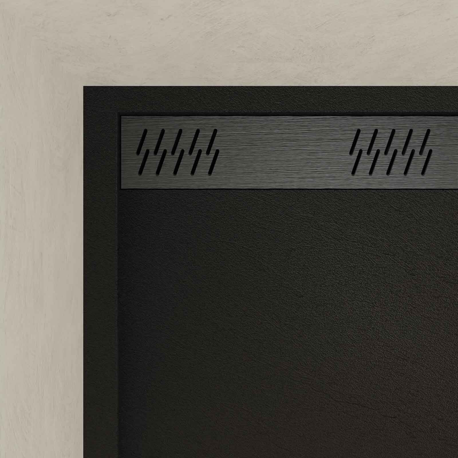 Receveur en acrylique Noir Effet Pierre 90x120x4 cm + Grilles Linéaires Chrome et Gun Metal