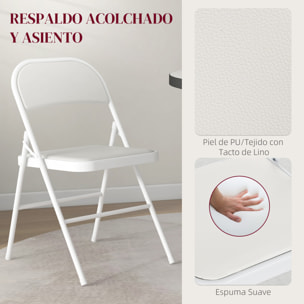 Juego de 2 Sillas Plegables Acolchadas con Respaldo y Estructura de Acero, para Salón, Comedor, Cocina, 45x46x78 cm, Blanco