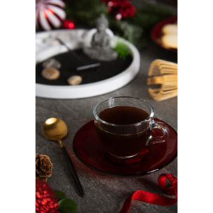 Set 6 Tazzine Caffè con Piattino Excelsa – Petra, Vetro Rosso