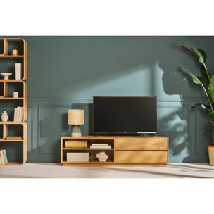 Meuble TV finition bois foncé noyer 2 tiroirs L160 cm MADERO