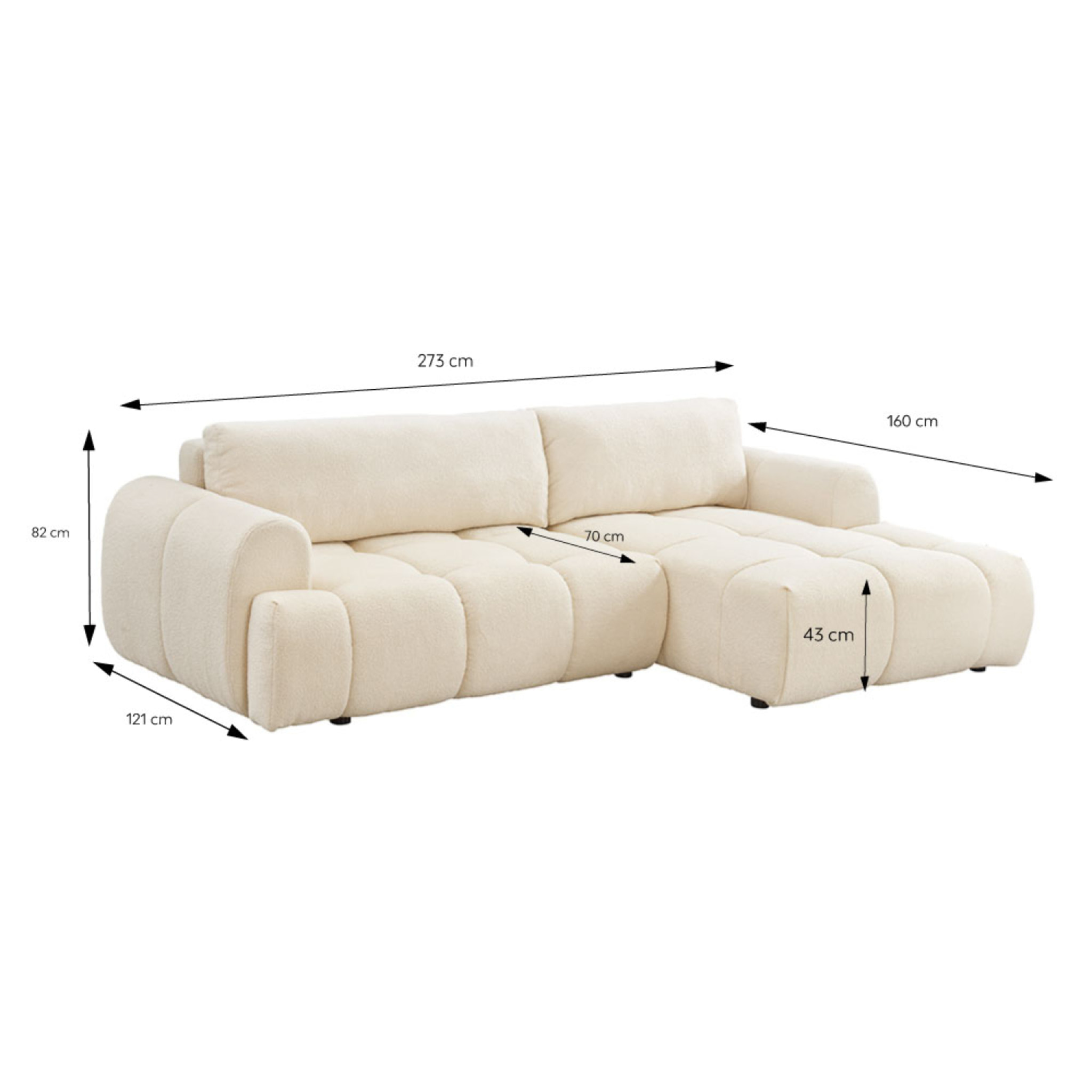 Canapé nuage convertible 4 places en tissu bouclette beige MINDEN