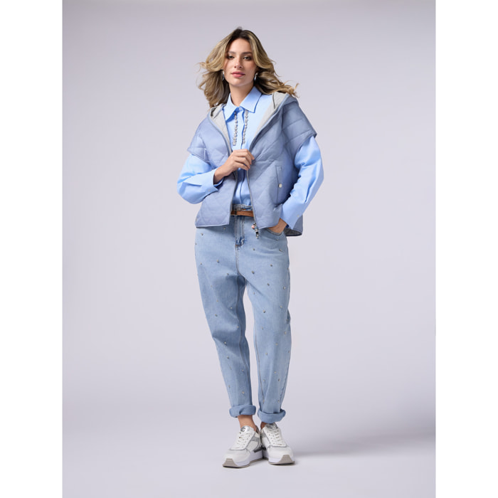 Oltre - Jeans boyfit con castoni - Azzurro
