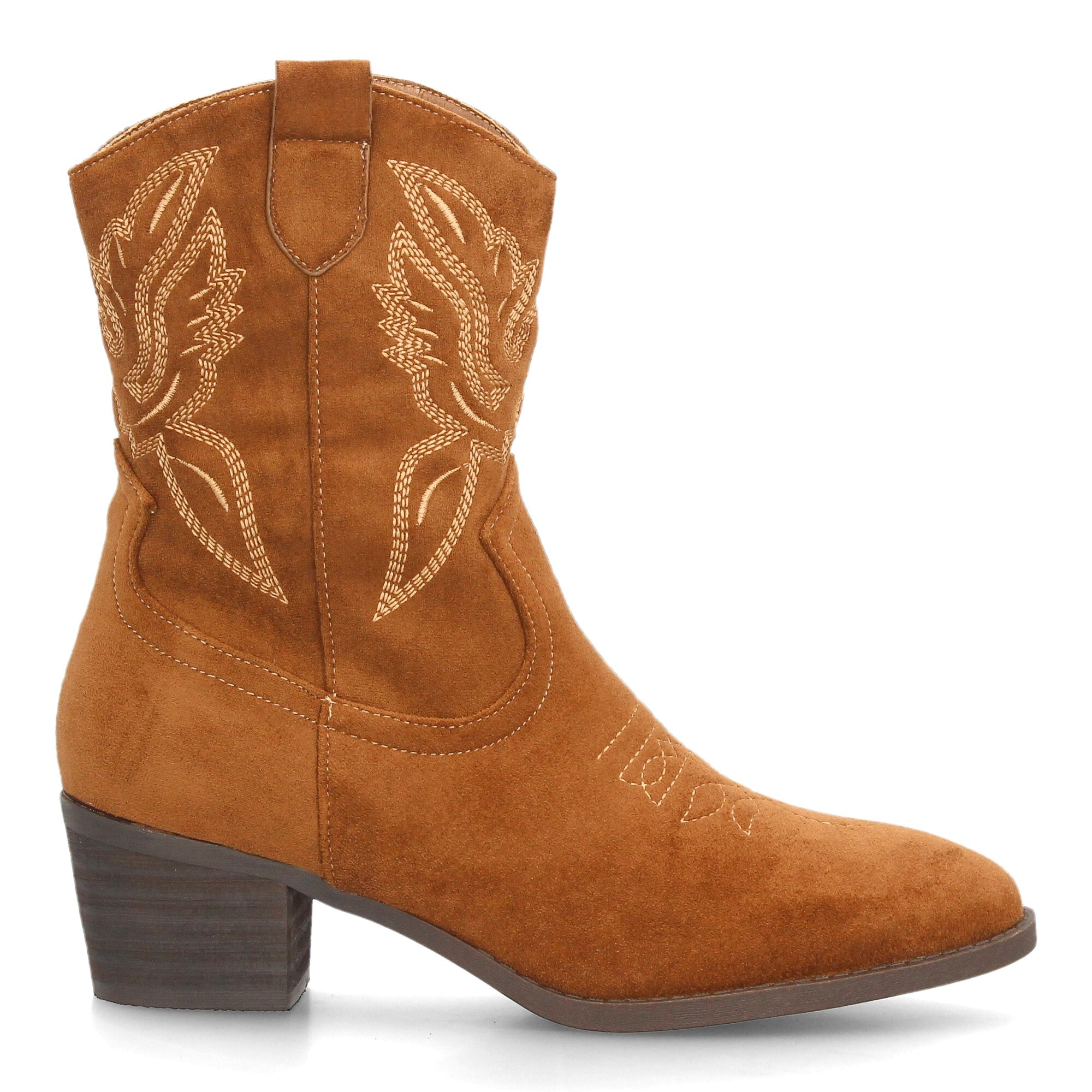 Botas cowboy bordadas con tacón ancho para mujer