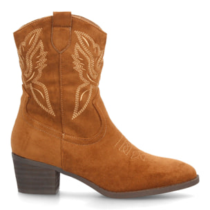 Botas cowboy bordadas con tacón ancho para mujer
